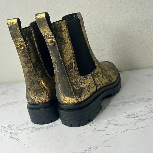 LAUREN RALPH LAUREN Womens Corinne Round Toe Block Heel Black & Bronze Booties - Picture 6 of 10